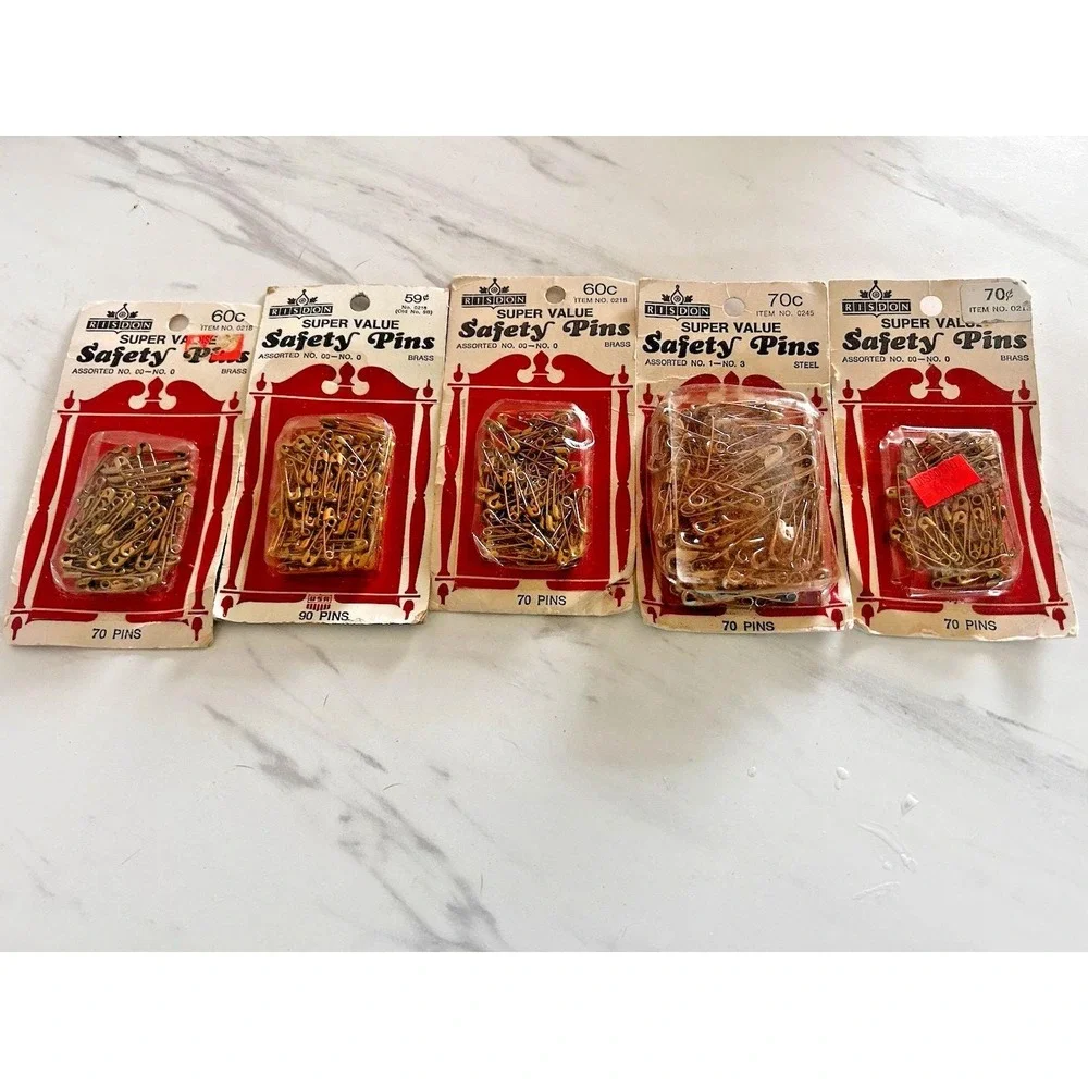 Vintage 1960s Risdon Mfg. Brass & Steel Safety Pins Lot of 5 Packages USA EEE
